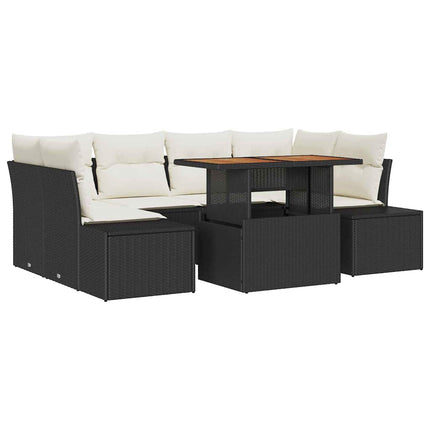 Trädgårdsoffset med lagring 7 pcs Svart Poly rattan