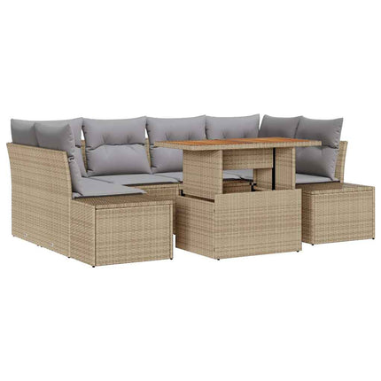 Trädgårdsoffset med lagring 7 pcs Beige Poly rattan
