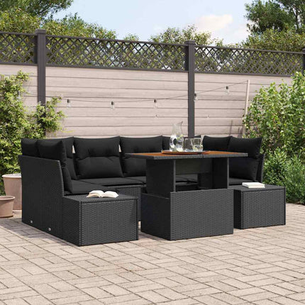 Trädgårdsoffset med lagring 7 pcs Svart Poly rattan