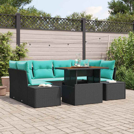 Trädgårdsoffset 7 st Svart Poly rattan