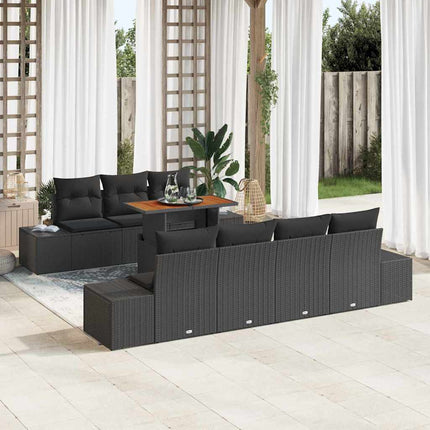 Trädgårdsoffset med lagring 8 pcs Svart Poly rattan