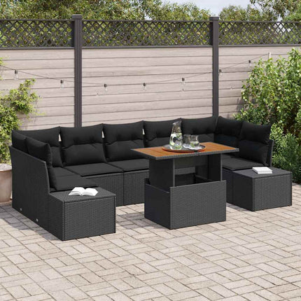 Trädgårdsoffset 8 st Svart Poly rattan