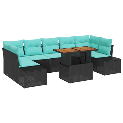 Trädgårdsoffset 8 st Svart Poly rattan