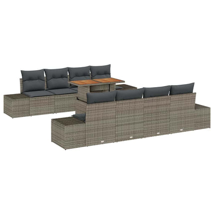 Trädgårdsoffset med lagring 9 pcs Grå Poly rattan