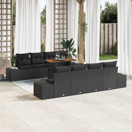 Trädgårdsoffset med lagring 9 pcs Svart Poly rattan