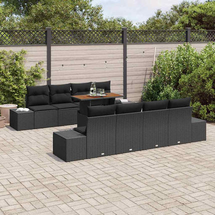 Trädgårdsoffset med lagring 9 pcs Svart Poly rattan