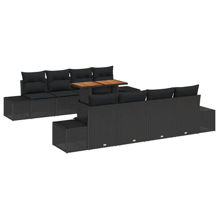 Trädgårdsoffset med lagring 9 pcs Svart Poly rattan