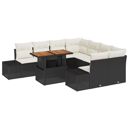Trädgårdsoffset med lagring 9 pcs Svart Poly rattan