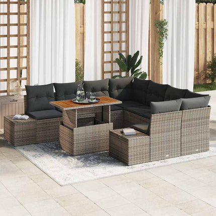 Trädgårdsoffset med lagring 9 pcs Grå Poly rattan