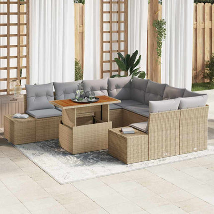 Trädgårdsoffset 9 st Beige Poly rattan