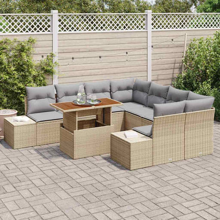 Trädgårdsoffset med lagring 9 pcs Beige Poly rattan