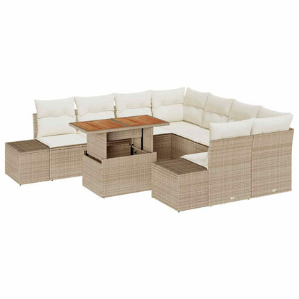 Trädgårdsoffset med lagring 9 pcs Beige Poly rattan