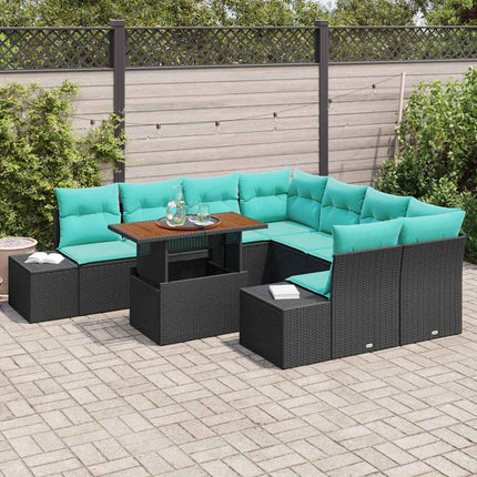 Trädgårdsoffset 9 st Svart Poly rattan