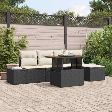 Trädgårdsoffset 6 st Svart Poly rattan