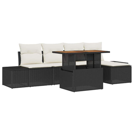 Trädgårdsoffset med lagring 6 pcs Svart Poly rattan
