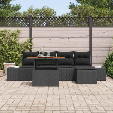 Trädgårdsoffset med lagring 6 pcs Svart Poly rattan