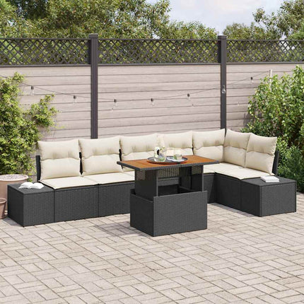 Trädgårdsoffset med lagring 7 pcs Svart Poly rattan