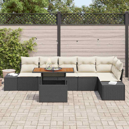 Trädgårdsoffset med lagring 7 pcs Svart Poly rattan