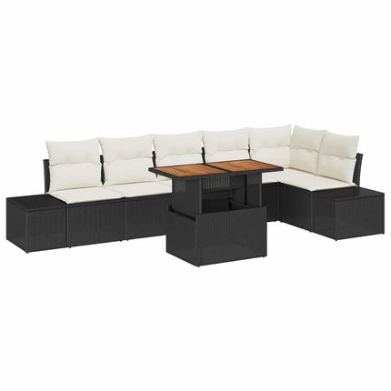 Trädgårdsoffset med lagring 7 pcs Svart Poly rattan
