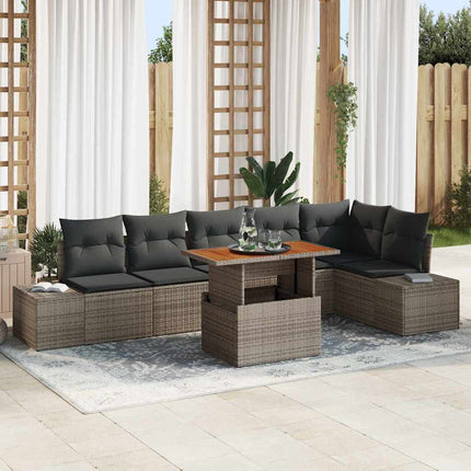 Trädgårdsoffset med lagring 7 pcs Grå Poly rattan
