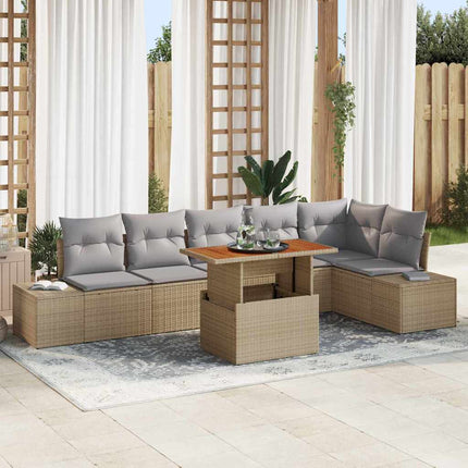 Trädgårdsoffset med lagring 7 pcs Beige Poly rattan
