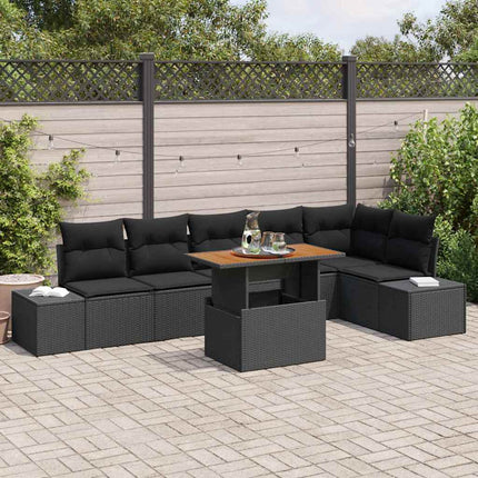Trädgårdsoffset med lagring 7 pcs Svart Poly rattan