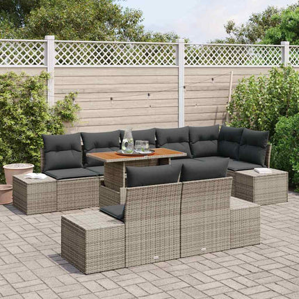 Trädgårdsoffset med lagring 9 pcs Grå Poly rattan