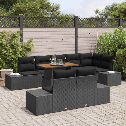 Trädgårdsoffset 9 st Svart Poly rattan