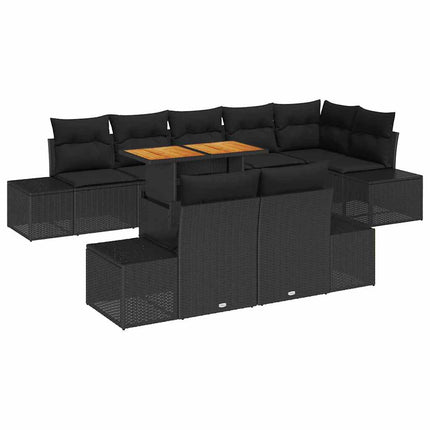 Trädgårdsoffset med lagring 9 pcs Svart Poly rattan