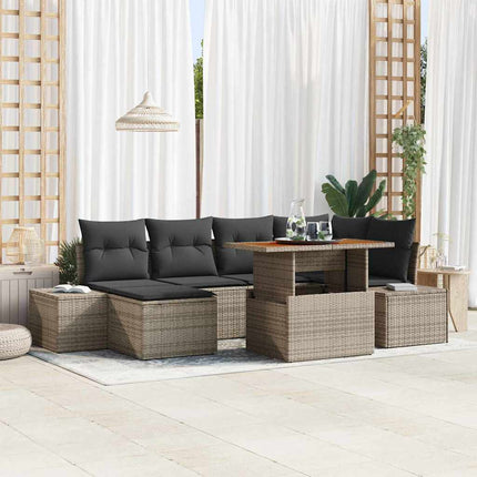 Trädgårdsoffset med lagring 7 pcs Grå Poly rattan