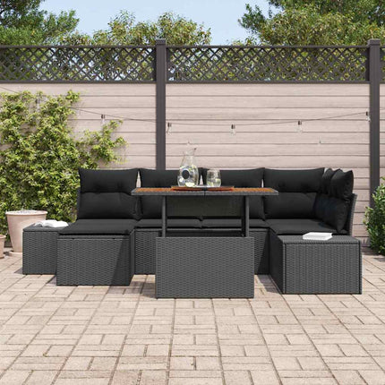 Trädgårdsoffset med lagring 7 pcs Svart Poly rattan