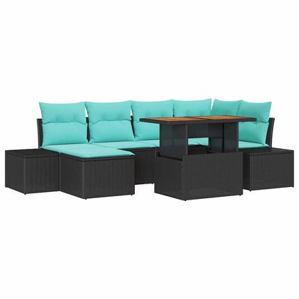 Trädgårdsoffset 7 st Svart Poly rattan