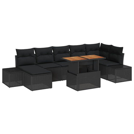 Trädgårdsoffset med lagring 8 pcs Svart Poly rattan