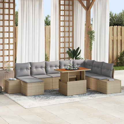 Trädgårdsoffset med lagring 9 pcs Beige Poly rattan
