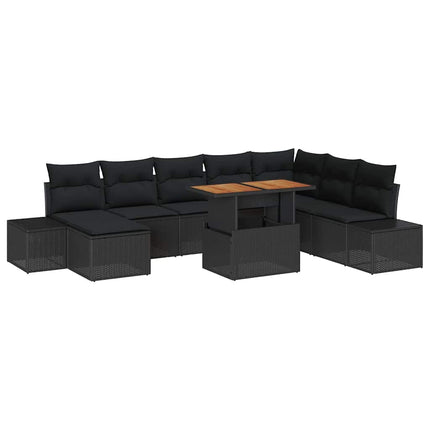 Trädgårdsoffset med lagring 9 pcs Svart Poly rattan