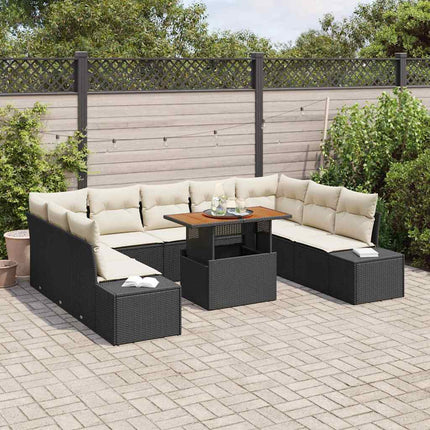 Trädgårdsoffset med lagring 10 pcs Svart Poly rattan