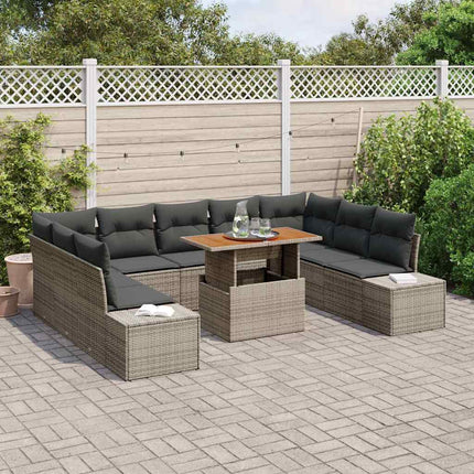 Trädgårdsoffset med lagring 10 pcs Grå Poly rattan