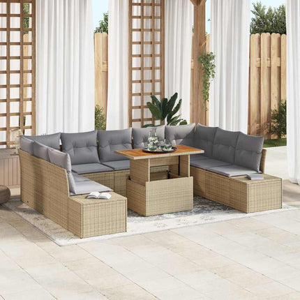 Trädgårdsoffset med lagring 10 pcs Beige Poly rattan