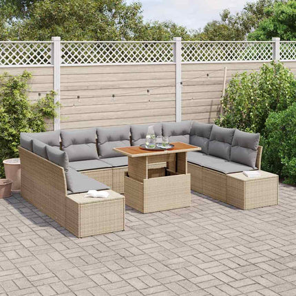 Trädgårdsoffset med lagring 10 pcs Beige Poly rattan