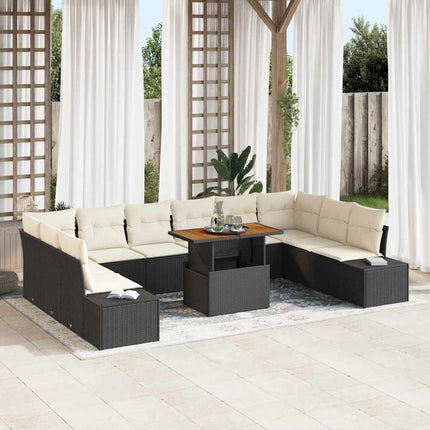 Trädgårdsoffset med lagring 11 pcs Svart Poly rattan