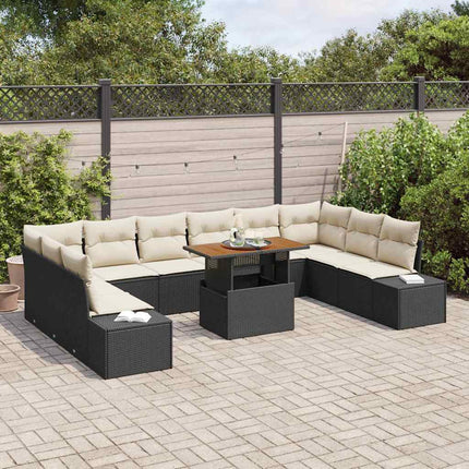 Trädgårdsoffset med lagring 11 pcs Svart Poly rattan