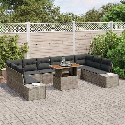 Trädgårdsoffset med lagring 11 pcs Grå Poly rattan