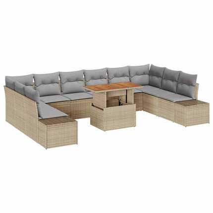 Trädgårdsoffset med lagring 11 pcs Beige Poly rattan