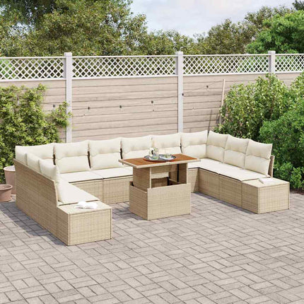 Trädgårdsoffset med lagring 11 pcs Beige Poly rattan