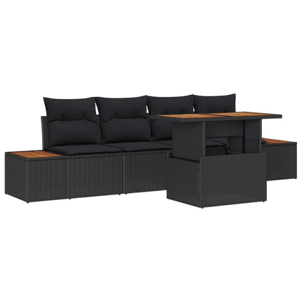 Trädgårdsoffset med lagring 5 pcs Svart Poly rattan