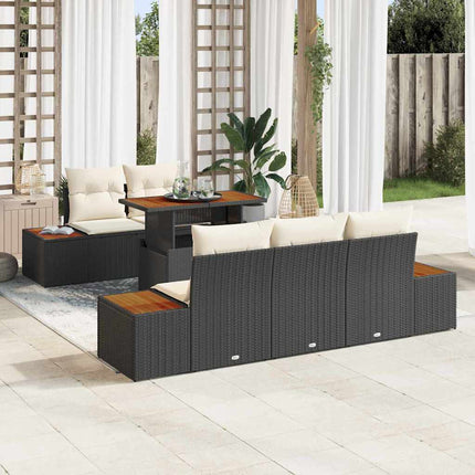 Trädgårdsoffset med lagring 6 pcs Svart Poly rattan