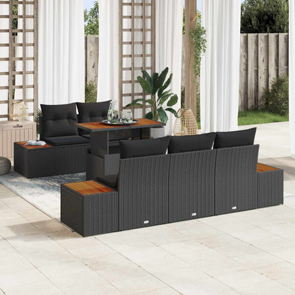 Trädgårdsoffset med lagring 6 pcs Svart Poly rattan