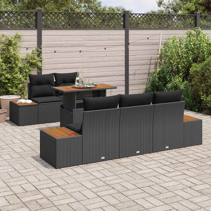 Trädgårdsoffset med lagring 6 pcs Svart Poly rattan