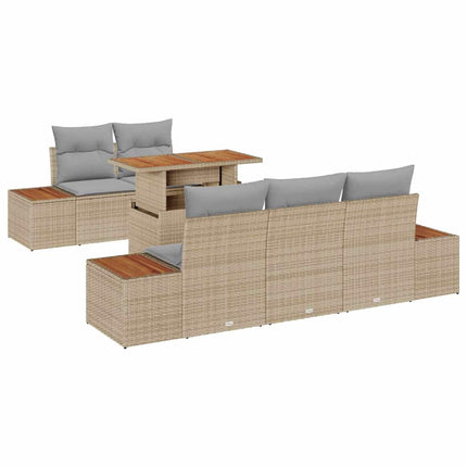 Trädgårdsoffset med lagring 6 pcs Beige Poly rattan