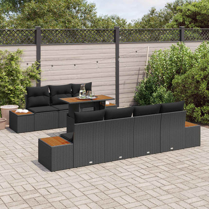 Trädgårdsoffset med lagring 8 pcs Svart Poly rattan